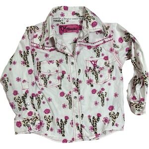 Girl Cowgirl‎ Hardware Leopard Cactus Off-White & Pink Pearl Snap Print Size 2T
